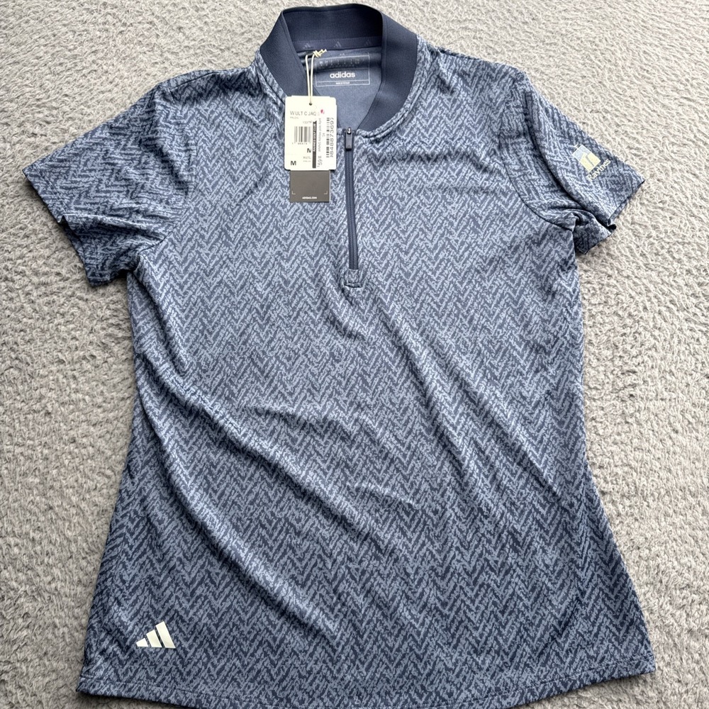 Adidas Golf Polo Shirt Womens Medium Blue NEW Ultimate Jacquard Quarter-Zip Top